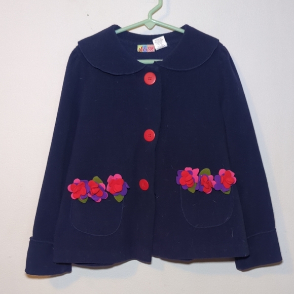 Al & Ray Purple Swing Coat with Felt Flowers Velcro Closure Pockets Girls Size 5 - Picture 1 of 4